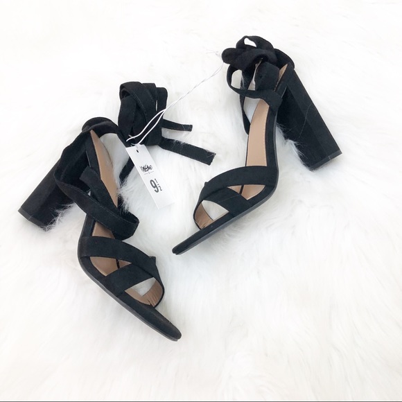 Mossimo Supply Co. Shoes - Mossimo Kayson Black Faux Suede Block Wrap Sandals